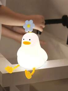 1pc Cute Duck Shape Nightlight, USB Rechargeable Sensor Nightlight, LED Silicone Tap Light, Bedroom Rechargeable Lamp, 3 Brightness Levels Adjustable Timing Nightlight, Bedroom And Living Room Atmosphere Lamp - Multicolor - View 7