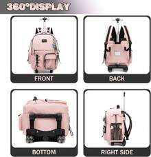 Kids Rolling Backpack With Wheels Unisex Suitcase Carry On Luggage For Elementary Middle High School Students - Berwarna merah muda - View 5