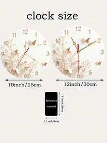 简约花卉蝴蝶挂钟 - 静音无滴答现代圆形木质电池供电挂钟（不含电池），米色表盘，红金指针 - 优雅家居装饰，适用于客厅、卧室 - 生日、乔迁、结婚礼物佳选 - 粉彩装饰钟，时尚挂钟，卧室挂钟，钟表墙饰，可爱挂钟，复古无滴答挂钟，材质耐用，做工精良，2D平面