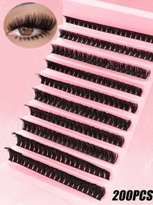 200pcs D Curl DIY False Eyelash Clusters, 80D Fake Eyelash Clusters, Mixed Natural Eyelash Extension, Super Thick & Long Eyelash Clusters, Curled Individual Eyelashes, Lengthening Eyelashes, Cartoon Style Extra Long Eyelashes, Suitable For Beginners At Home, 200pcs Extra Dense False Eyelash Clusters, Individual Fake Eyelashes - DD - View 4