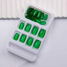 Green Press On Nails Short Square Fake Nails For Cat Eye Jelly False Nails Kit Reusable Glossy Shiny Acrylic Nails Press Ons Dark Green Glitter Magnetic Glue On Nail Stick On Nail Set For Women - MàuP - Xem 3