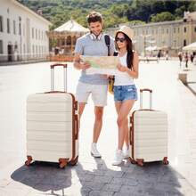 4 Piece Luggage Set 16/20/24/28 Inch Hardside Lightweight Suitcase With Spinner Wheels (Purple) - Trắng Nâu - Xem 2