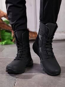 Men's Outdoor Sports Shoes Hiking Boots Trekking Boots Mountaineering Boots, Solid Color Versatile High-Top Boots Training Shoes, Fashion Design Unisex Couple Styles - Black - View 3