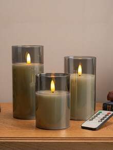 3入組無煙蠟燭燈，節日氛圍燈，附定時遙控器，電池供電，LED許願蠟燭燈，適用於婚禮、餐桌、萬聖節、聖誕節、情人節、桌面裝飾 - 灰色 - 查看 8