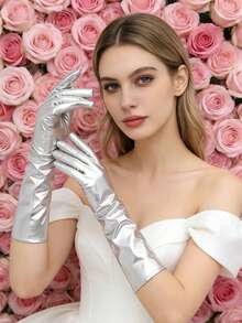 1 Pair Women's Fashion Sequin Reflective Stage Performance Long Fingerless Gloves