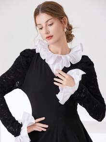 1set Chiffon Faux Collar Detachable Ruffled Vintage Dickey For Dress For Christmas Decor - Multicolor - View 14