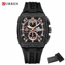 Reloj de pulsera de lujo para hombres CURREN con cronógrafo de cuarzo, resistente al agua, correa de silicona, luminoso y fecha automática - Multicolor - Ver 15