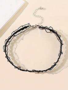 1pc Women's Retro Fashion Elastic Mesh Wavy Necklace Gothic Choker Collar Necklace - Multicolor - View 3
