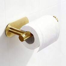 304 Stainless Steel Self-Adhesive Toilet Paper Holder – Rustproof & Waterproof, No-Drilling Installation, Strong Adhesive Holds 2.5kg, Anti-Roll Knob Design, Modern Bathroom Tissue Holder – Wall Mount - Brushed Gold - 查看 1