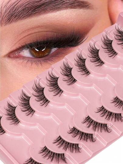 ISEEN 10 pares de pestañas postizas transparentes y suaves de 3D de imitación de visón con diseño de ojo de gato, tiras de pestañas postizas de aspecto natural