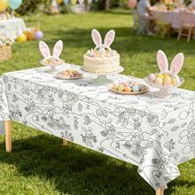 1/3件装可涂色复活节桌布，长方形复活节兔子主题涂色桌布，适合春季复活节派对装饰和礼品，137x274厘米 - 彩色 - 查看 2