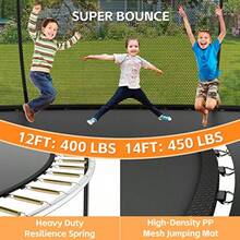 CYTrampolín para Exteriores para niños y Adultos Cama elástica de 12 pies y 14 pies con Postes curvados Reforzados Trampolines recreativos con Escalera y Red de recinto - Naranja - Ver 3