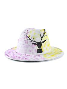 LEAJOURNO. 1pc Unisex Hand-Painted Felt-Like Fashionable Y2K Style Panama Hat, Outdoor Cap - Mauve Purple - View 7