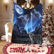 Wolf Howling At The Moon Mountain Night Cartoon Blanket Soft Cozy Multi Purpose Throw For Home Bedroom Living Room Sofa Gift - Multicolor - View 2