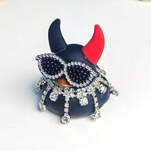 1pc Gothic Rubber Duck With Red Devil Horns, Diamond Necklace & Glasses - Durable PVC Halloween Car Dashboard Decor, Unique Party Accessory, Perfect Gift For Friends, Halloween Decorations - Black Duck - View 14