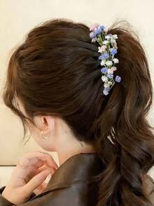 1个时尚复古11.5厘米水晶花朵香蕉发夹，优雅马尾辫发圈，适合日常、派对、聚会、节日氛围，时尚发饰，优雅发爪，女士发夹，休闲发卡 - 彩色 - 查看 6