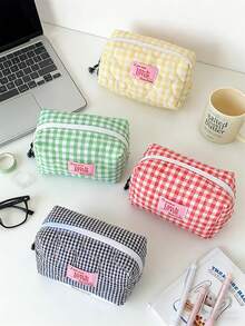 1个女士绗缝爱心图案化妆包可爱漂亮格子旅行洗漱包女士化妆品收纳包 - 彩色 - 查看 6