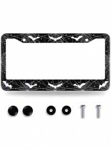 1pc Black & White Aluminum Alloy Car License Plate Frame, Fashionable & Aesthetic 3D License Plate Holder - A - View 12