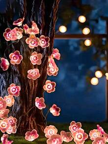 1串暖粉色樱花铜线灯串，10/20/30/50颗LED装饰灯串，粉色樱花仙女灯串，电池供电，适用于情人节、卧室、客厅、花园、婚礼、节日等装饰（不含电池） - 暖光 - 查看 4