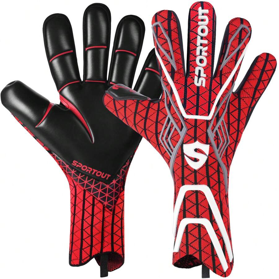 Găng tay thủ môn Sportout, Găng tay thủ môn, Găng tay thủ môn bóng đá thoáng khí, Cao su latex 4mm, Thiết kế cổ điển, Dành cho người lớn và trẻ em - Đỏ - Xem 1