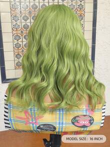 Synthetic Heat-Resistant Wig 4x2 U-Shaped Lace Wig, 16 Inches, Medium Length Curly Hair, Naturally Soft, Olive Green Realistic Wig, Easy To Wear, Synthetic Fiber Material, Heat-Resistant, Naturally Realistic, Suitable For Girls' Gatherings, Role-Playing, And Daily Wear - Olive Green - View 5