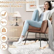 Silla Mecedora tapizada de Chenilla, sillón Moderno con Patas de Madera, Silla Decorativa cómoda para Interiores con Capacidad para hasta 350 Libras para Sala de Estar, recámara - Marrón - Ver 9