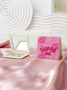 1pc Y2K Aesthetic Vanity Mirror, Foldable Lightweight Compact Handheld Mirror, PU Leather, Bowknot, Cherry Blossom, Lip Print, Heart, Letter Design, 180° Flip Cover, Multi-Functional - Multicolor - View 7