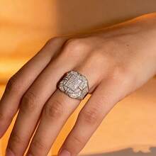 1pc S925 Sterling Silver Luxury Geometric Starry Design Ring With Shiny Zirconia Stone, Elegant Quality Jewelry For Women, High-Quality Wedding/Engagement Wear, Exquisite Gift For Loved One - Silver - View 12