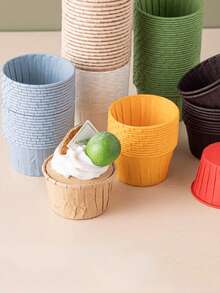 50pcs Heat & Oil Resistant Cupcake Liners, Baking Cups, Oven Ruffled Paper Cups, Ruffled Paper Trays, Cupcake Baking Cups, Cake Cups, Mini Cupcake Baking Liners, Bakery, Christmas, Wedding, Birthday Party Paper Cups - Multicolor - View 2