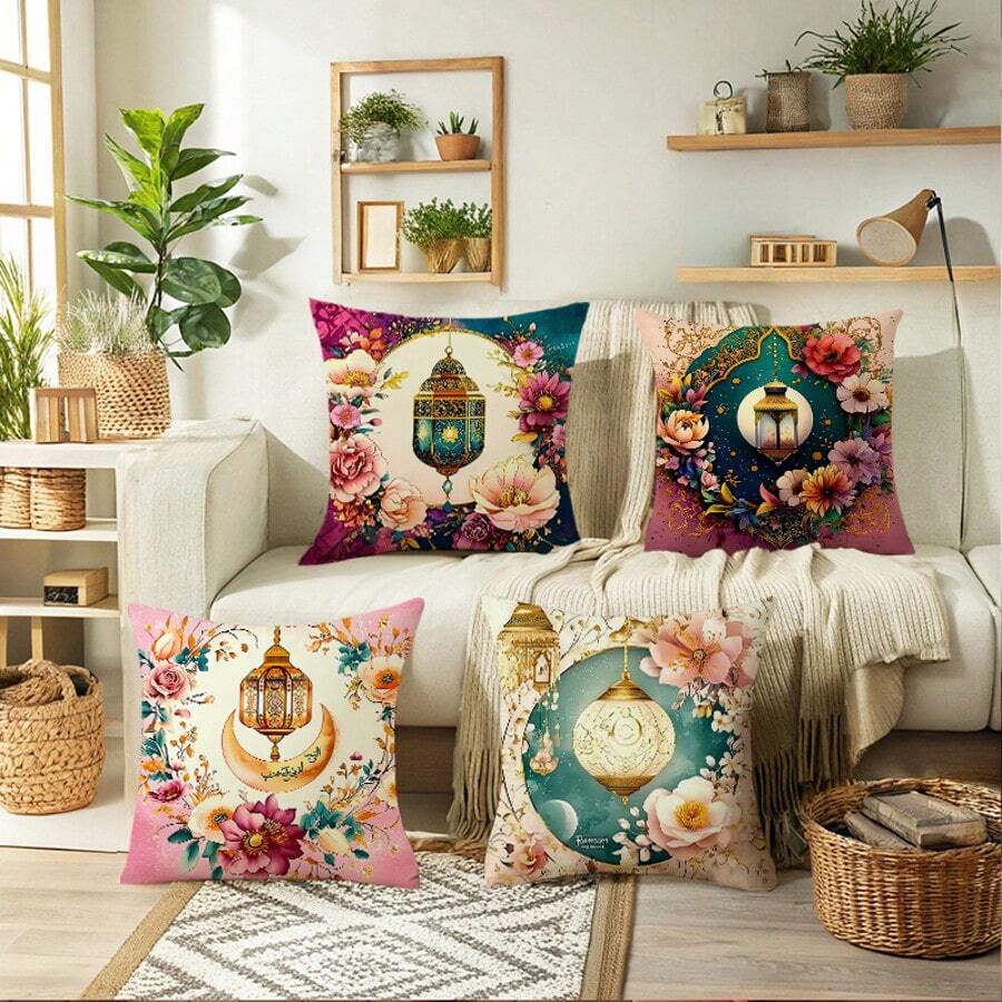 4 件套波西米亚风花卉印花枕套，适用于庆祝活动、家居、房间、卧室、客厅、派对、节日装饰，多种尺寸可选（不含枕芯）