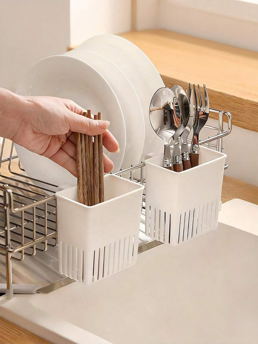 Cutlery Drainer Basket Wall-Mounted Kitchen Drain Rack For Utensils For Utensils Knives And Forks - Plastic Cutlery Holder Kitchen Drainer Organizer Space-Saving Design For Home Use Back To School Supplies Kitchen Utensils