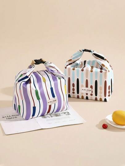 Colorful Striped Foldable Lunch Box, Insulated Lunch Bag For Office Workers And Students, Multi-Functional Storage Bag, Large Capacity And Washable, Roll-Up And Lightweight Design, Suitable For Camping, Work, School, Great Gift For Office Workers And Students