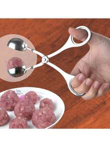 1/2件装不锈钢不粘肉丸制作器，肉丸夹，蛋糕球肉丸制作器冰夹，厨房饼干面团勺 - 銀色 - 查看 9
