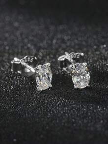 1 PC 925 Sterling Silver Stud Earrings Shining Oval Cut 8A Zirconia Stone Elegant Brilliant Jewelry For Teenager Girl - LZE03 - View 5
