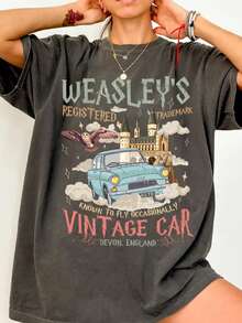 Camiseta cómoda del coche volador Weasley: camiseta de mago estudioso - Negro - Ver 1