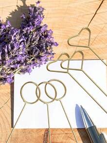 10/20 Pieces Per Pack, Wire Floral Pattern Table Card Holder, Heart-Shaped Photo Memo Holder, Gold Floral Pattern Card Holder, Suitable For Valentine's Day, Weddings, Birthdays, Office, Cake Decorations, Baby Showers, And Floral Gifts. - Gold - View 10