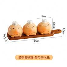 Hũ đựng gia vị bằng gốm hình mèo hoạt hình vẽ dưới lớp men màu caramel, hũ đựng gia vị nhà bếp, hũ đựng muối, hộp đựng gia vị gia đình. - Nhiều màu - Xem 12