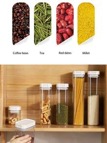 1pc/Set Kitchen Airtight Storage Canister, PET Material Dust-Proof Waterproof Pest-Proof Grain Jar, Stackable Fridge Storage Box, Kitchen Storage Box, Food Storage Box, Rice Storage Box, Suitable For Storing Grains, Rice, Pasta, Flour And Sugar - Transparent White - View 5