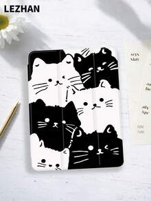1 件装黑白不对称猫咪设计平板电脑保护套，带笔槽，防震，三折支架，兼容 iPad 10.2 英寸、iPad Pro 11 英寸（2021/2020/第十代）、iPad (A16) 11 英寸（第十一代，2025）、iPad 第八/九/十代、Galaxy Tab A8 10.5 英寸（2022）、Matepad 10.4 英寸/Tab，情人节浪漫礼物