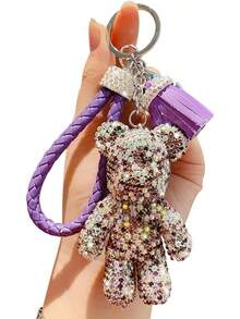 Creative Cool Diamond Bear Design Pendant Keychain Key-Chains Keyrings - 紫色 - 查看 8