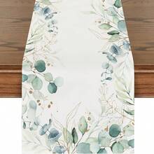 1pc Vintage Floral & Eucalyptus Leaf Pattern Polyester Table Runner - Farmhouse Style, Suitable For Spring/Summer Restaurant Decor, Home And Outdoor Use, Pine Leaf Pattern, Room Decor, 33*183cm/13*72in - Multicolor - View 2