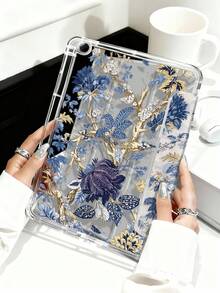 蓝色花卉图案基础款平板电脑保护套，适用于11英寸平板电脑，兼容iPad Air M3 2025/M2 2024、Air第五代2022、(A16) 11英寸第十一代2025、Galaxy Tab、Kindle Paperwhite第十二代2024。透明背壳，时尚图案，支持自动休眠/唤醒功能，气垫保护，适合作为礼物和办公用品，也是春季生日礼物的理想之选。 - 彩色 - 查看 4