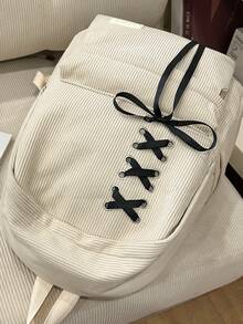 Women's Minimalist Large Capacity Backpack, Suitable For Back To School Season And Travel - Beige - View 2