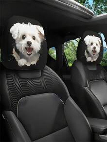 2 piezas de lindas fundas para reposacabezas de coche con diseño de cachorrito blanco asomando. Son adecuadas para la decoración del interior del coche, fáciles de instalar y quitar, de ajuste universal y apropiadas para viajes de larga distancia y salidas de ocio. - 2 piezas - Ver 1