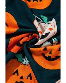 Orange Halloween Pattern Short Sleeve Shirt Pajama Set Women Sleepwear