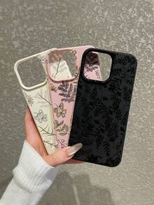 3 件套简约花卉蝴蝶图案手机壳，黑色、米色、粉色，奢华仿皮材质，兼容 和 Galaxy - 彩色 - 查看 3