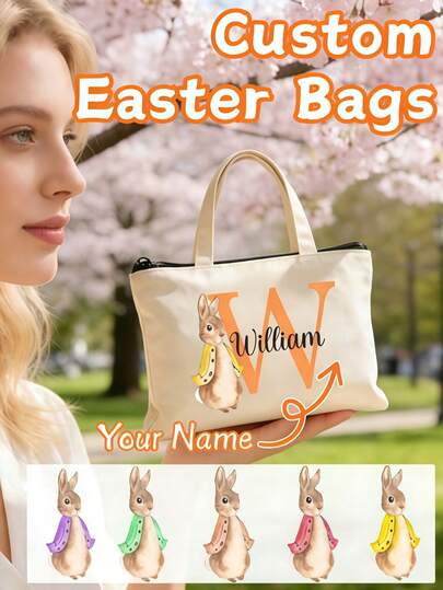 Custom Easter Makeup Bag, Personalized Gift, Easter Egg Gift Bag, Name Shopping Bag, Modern Custom Gift, Easter Bunny Egg, Spring Theme, Easter Egg, Custom Gift Bag, Canvas Gift Bag, Floral Badge Gift Bag, Large Easter Gift Bag, Personalized Easter Gift Bag, Easter Tote Bag, Easter Egg Treasure Hunt Bag, Bunny Gift Bag, Unisex, With Zipper, Daily Commute Essential, Great Gift Choice.