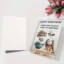 一张独特的鸟类主题生日贺卡，上面写着“一只优雅的小鸟祝另一只优雅的小鸟生日快乐”，采用两种时尚的小鸟设计，适合作为友谊生日礼物，高品质贺卡。 - 彩色 - 查看 5