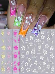 5D Gold Line Hibiscus Flower Nail Sticker Embossed Metallic Asymmetric Square Frame Pink Red Floral Petals Bowknot DIY Spring Summer Elegant Y2K Style Self-Adhesive Gel Polish Decal Sliders Holographic Nail Art Decoration Home Salon Nail Supplies Nails - 彩色 - 查看 2