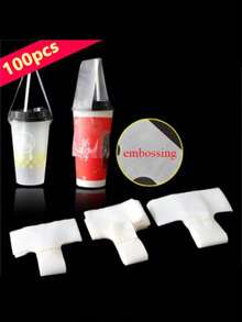 100pcs T-Shape Boba Tea Bags With Handle Transparent Cup Sleeves, Suitable For Takeout Coffee, Beverages, And Party Supplies - Multicolor - View 12